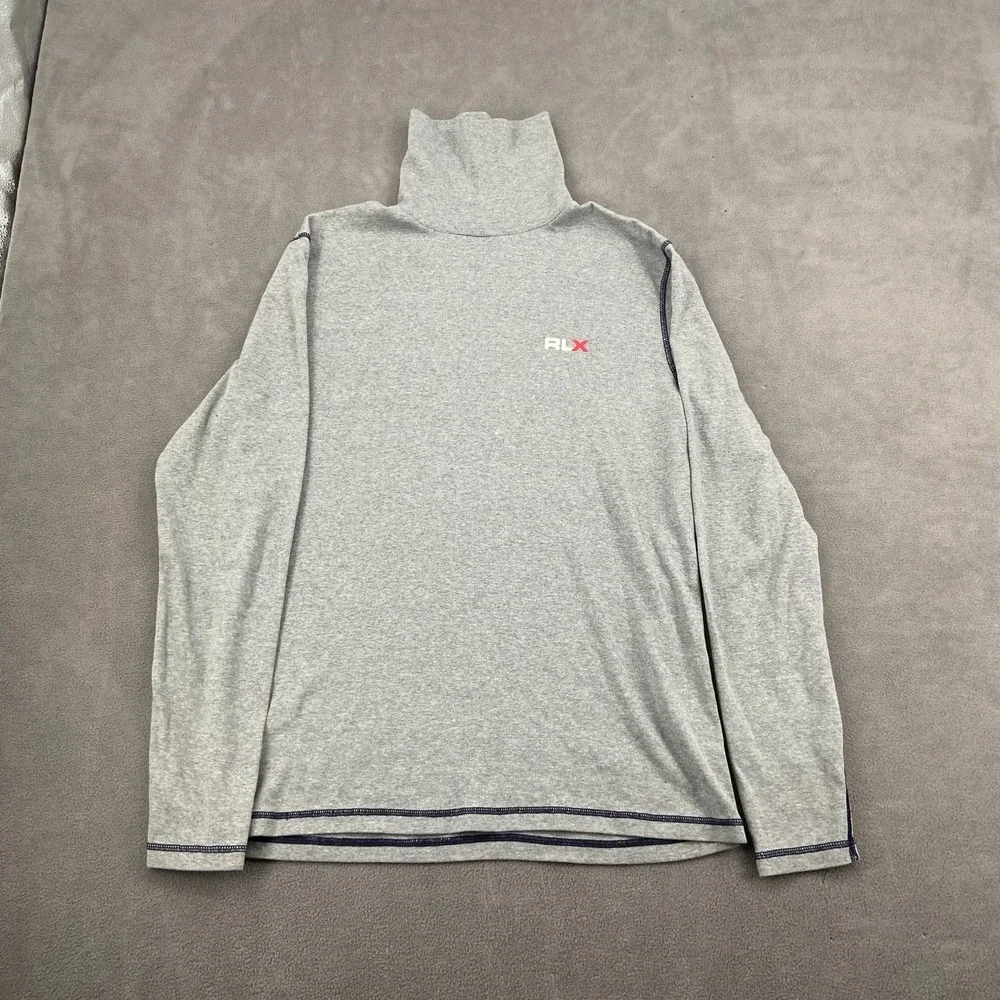 RLX Ralph Lauren Polo Sport Shirt Mens Large Heather Gray Cotton Turtleneck‎